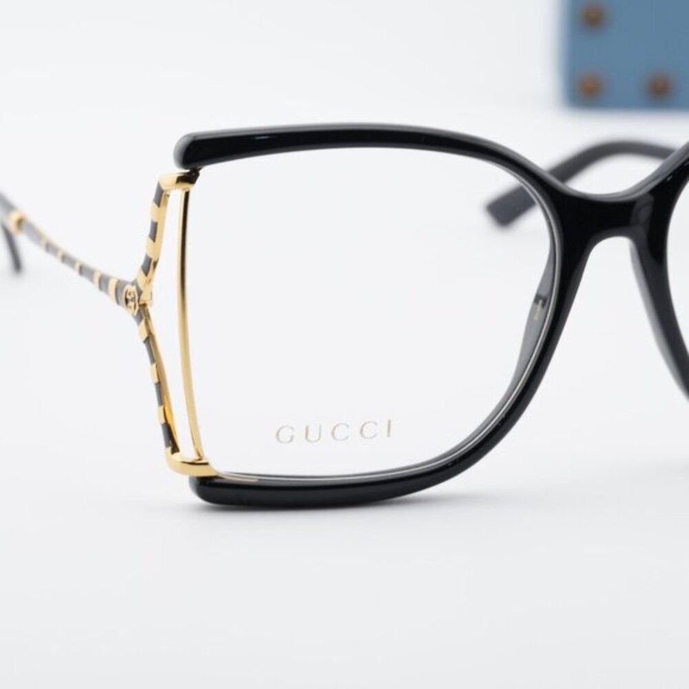 Gucci GG0592O 001 Butterfly Eyeglasses - Black/Gold 60mm - Picture 5 of 11